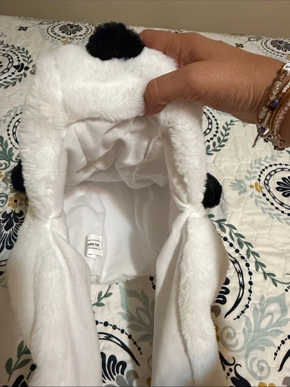 White Plush Dog Paw Hat with Long Ear Flaps
